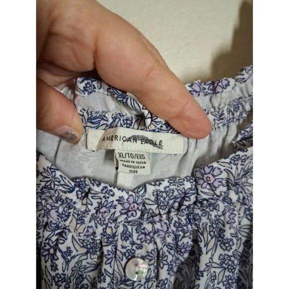 American Eagle Blouse Boho Floral Business Casual Lined Y2K Retro Purple Size XL - Picture 5 of 6